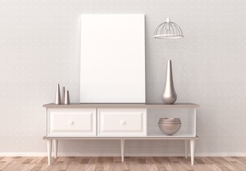 Mock up frame in hipster interior background. 3D illustrating.