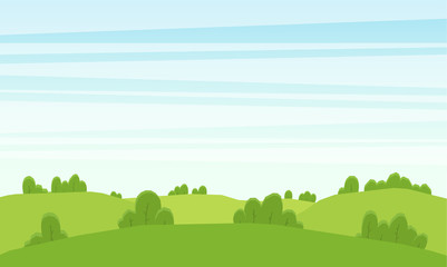 Cartoon summer landscape with green hills