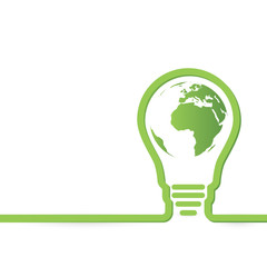 Thnk green concept light bulbs with map of world inside