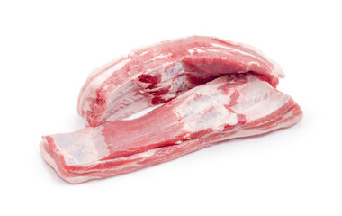 Two strips of pork from side part on white background