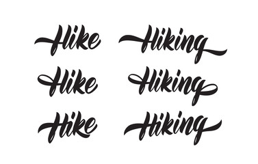 Set of Handwritten Modern brush type lettering of Hike and Hiking
