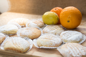 Cookies made with orange and lemon. Homemade organic kitchen biscuits.