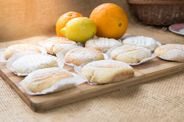 Cookies made with orange and lemon. Homemade organic kitchen biscuits.