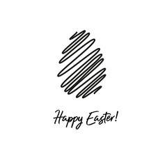 Easter greeting card. Happy Easter. Black Egg on a White Background. Black and white image. Vector illustration