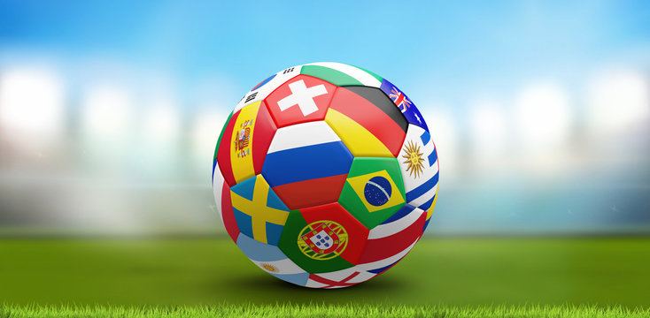 football soccer ball with various nations 3d rendering