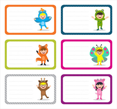 label sticker with kids in animal costume