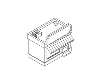 Store building. Vector outline illustration.