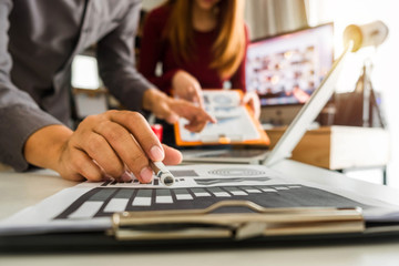 Business team meeting present.professional investor working with new startup project. Finance managers task.Digital tablet laptop computer design smart phone in morning light
