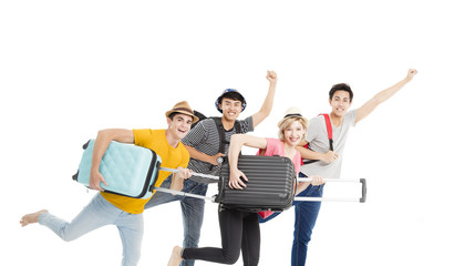 happy young group running and enjoying  vacation.