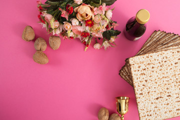 copy space frame with passover elements on pink studio background