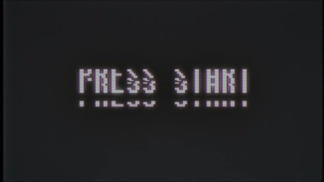 retro videogame PRESS START text computer old tv glitch interference noise screen animation seamless loop New quality universal vintage motion dynamic animated background colorful joyful video