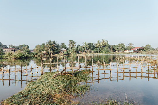 Typical lao farm in the countryside