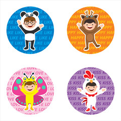 sticker with kids in animal costume
