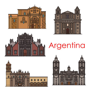 Argentina landmarks vector buildings line icons