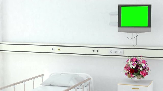 Hospital Bed with Television with track green screen