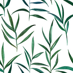 Obraz premium 2d hand drawn watercolor seamless background. Colorful yucca or laurus branch with leaves illustration. Pattern for textile, wrapping, branding, invitations. Isolated on white color