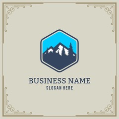 Mountain Design Element in Vintage Style for Logotype, Label, Badge and other design. vector illustration.