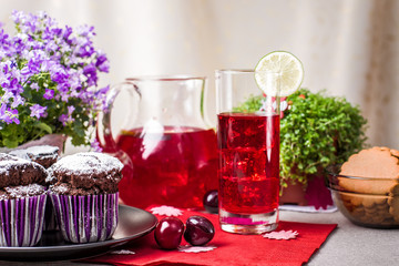 Chocolate muffins and lemonade