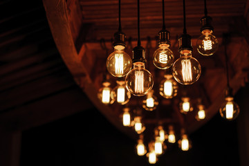 Lamps incandescent in a modern cafe in the design. Edison the lamp.