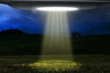 Papier Peint photo Lavable UFO OVNI volant la nuit