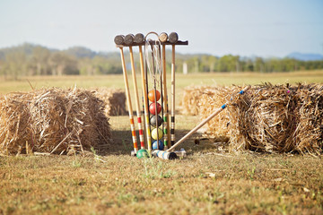 A Game Of Croquet Ready For Guests To Play At An Outdoor Wedding