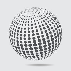 3D Sphere logo halftone pattern. Circle dotted design element isolated on white background.
