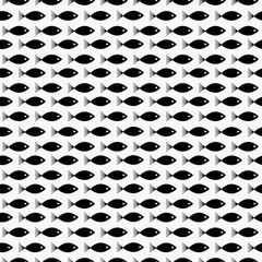 Funny cartoon vector fish seamless pattern over white background. Black and white background. Marine texture.