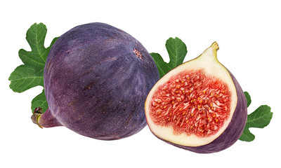 Fresh figs with leafs isolated on white background with clipping path