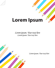 Colorful pencils in the top and below corner,corner bent.Bright