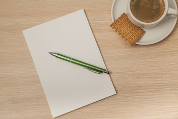 an empty notebook on a corporate desk,, top view 