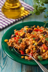 Mexican rice with minced meat and vegetables.
