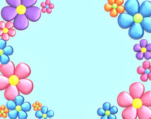 Background with flowers. Top view with copy space. 3D render