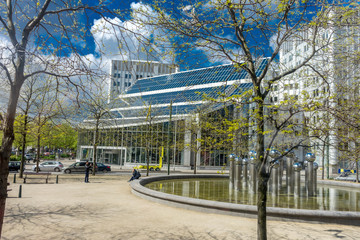 Skyline of tall buildings with glass in Brussels, Belgium