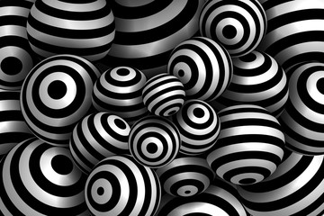 Abstract striped spheres background. Black and white Vector illustration.