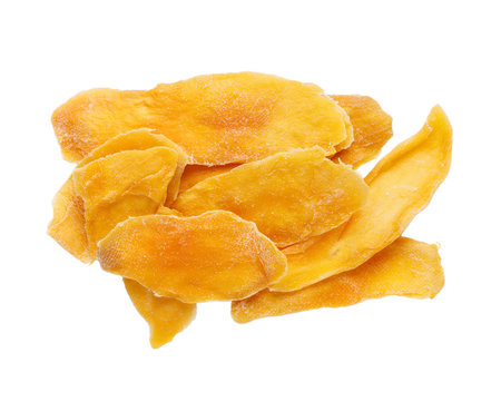 Dehydrated mango isolated on white. Dried fruits. Natural healthy candy.