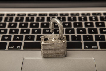 photo showing the concepts of security and confidentiality of personal data on the Internet, top view 