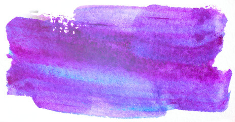 Beautiful purple rich blue, magenta hand drawn abstract watercolor stain background. Artwork painting.