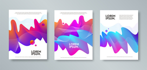 Set of cover design with abstract multicolored flow shapes. Vector illustration template. Universal abstract design for covers, flyers, banners, greeting card, booklet and brochure.