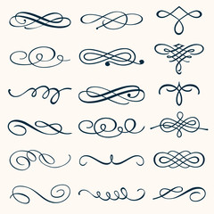 Vector set of calligraphic design elements and page decorations. Elegant collection of hand drawn swirls and curls for your design - obrazy, fototapety, plakaty
