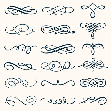 Vector set of calligraphic design elements and page decorations. Elegant collection of hand drawn swirls and curls for your design