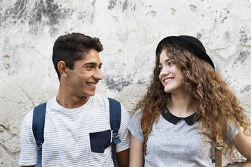 Two young tourists in the old town.