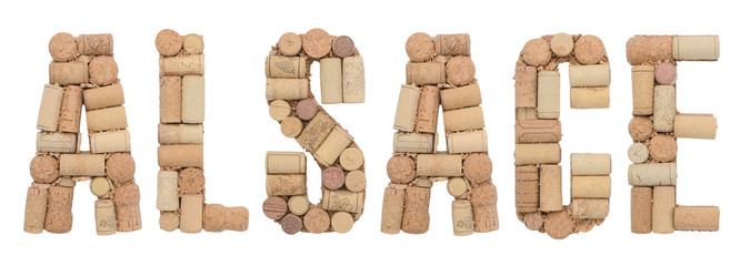 Wine region of France Alsace made from wine corks Isolated on white background
