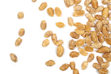 Salted and marinated peanuts, pile isolated on white, top view