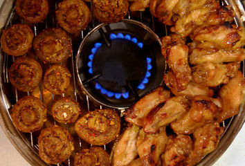 Grilling on a home gas cooker, Close-up.