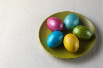 colored chicken eggs for Easter