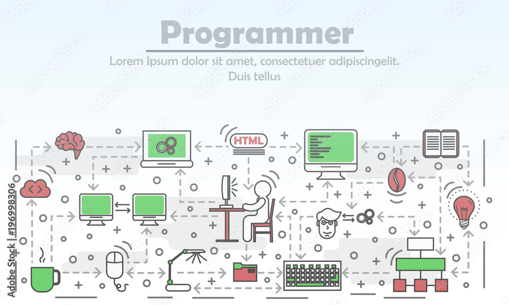 Canvas Prints programmer advertising vector flat line art illustration