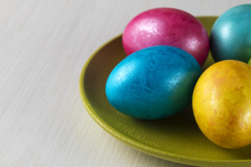 colored chicken eggs for Easter