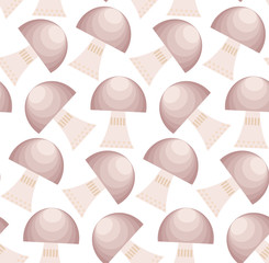 Fototapeta na wymiar Vector flat style seamless pattern with various eatable forest folk mushrooms. Ornamental, traditional, simple seamless pattern with dots and mushroom. Cute print with dot in scandinavian style. 