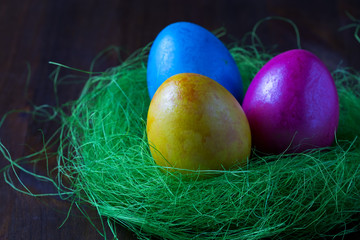 colored chicken eggs for Easter