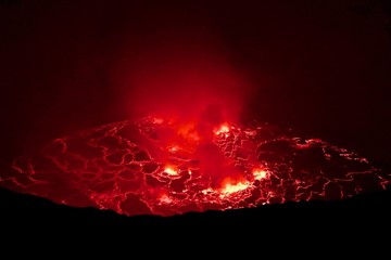 Volcano Nyiragongo, Crater, active Lava Lake, DRC, Africa